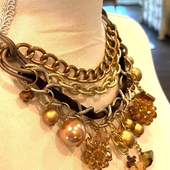 Charm Necklace Chain Links Large Big Necklace Assorted of Chains Pearls Charms - Picture 12 of 14